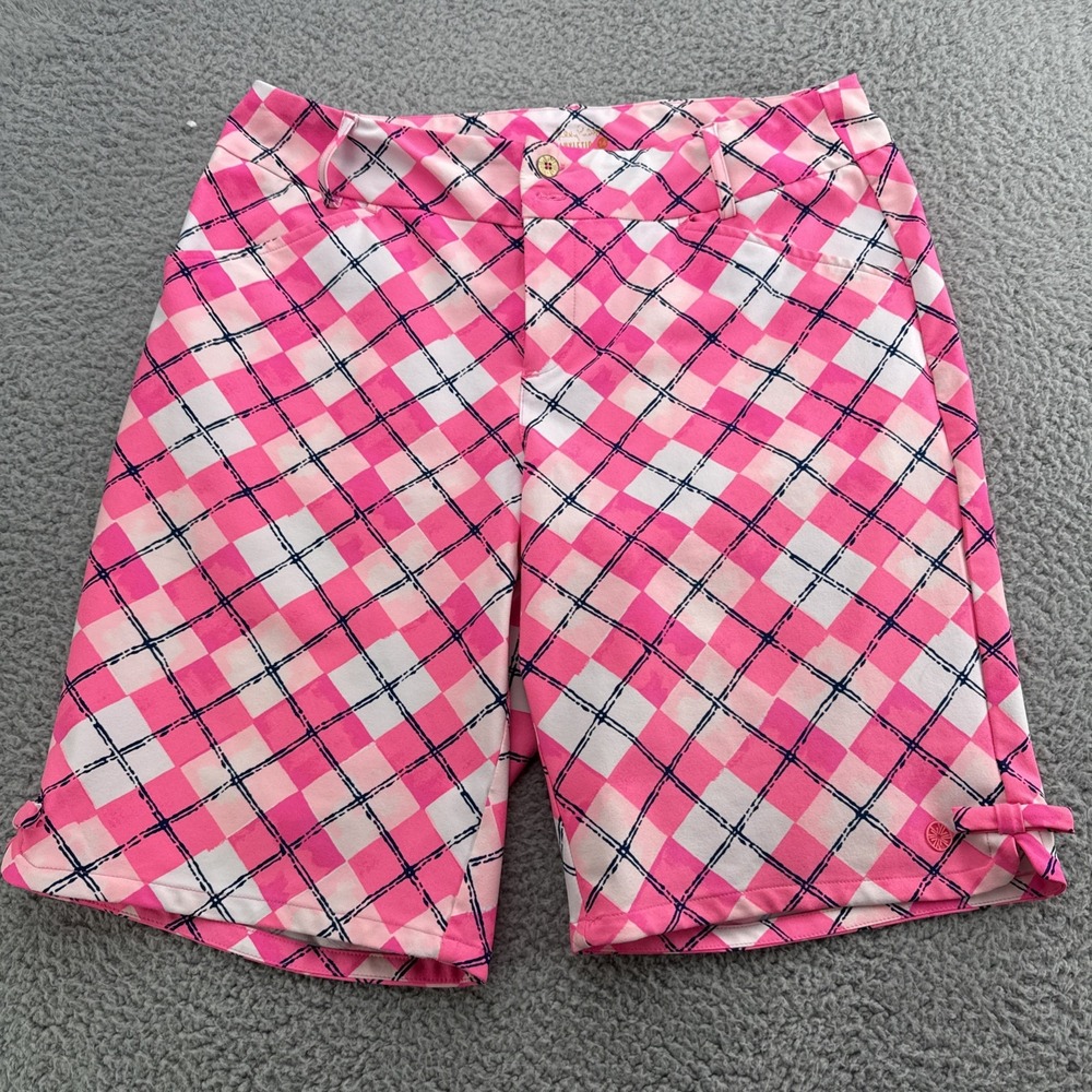 Lilly Pulitzer Womens 14 Pink Argyle FAIRWAY GOLF SHORTS Luxletic 10" Inseam